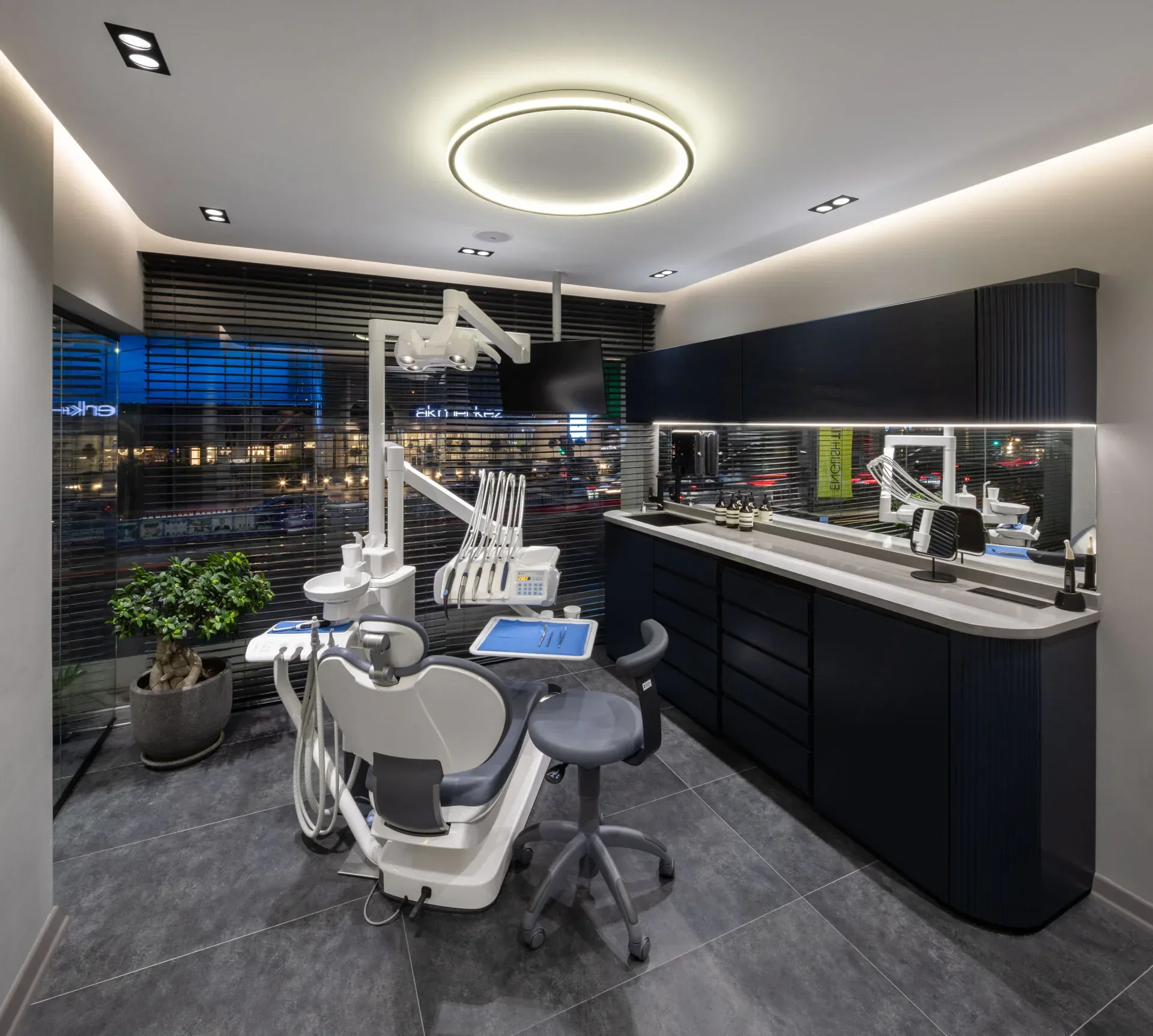 Dental chair and cabinetry in the treatment room